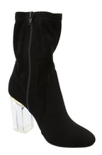 Top Moda Women's Closed Almond Toe Lucite Heel Mid-Calf Sock Boot