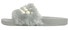 Betani Women's Embellished Faux Fur Pearl Slipper Slide Sandal