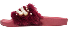 Betani Women's Embellished Faux Fur Pearl Slipper Slide Sandal