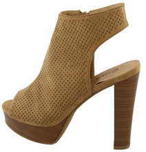 Top Moda Women's Perforated Open Toe Chunky Stacked Block Heel Ankle Bootie