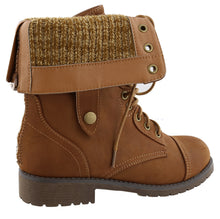 Top Moda Women's Lace-Up Cuff Fold-Over Snap Moto Combat Mid-Calf Boot