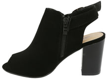 Top Moda Women's Cutout Buckle Peep Toe Chunky Stacked Heel Ankle Bootie