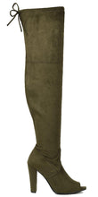 Forever Link Women's Thigh High Chunky Heel Peep Toe Boot