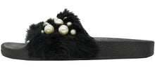 Betani Women's Embellished Faux Fur Pearl Slipper Slide Sandal