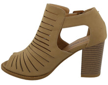 Top Moda Women's Side Cutout Stacked Chunky Heel Peep Toe Bootie
