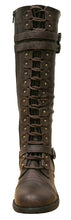 Cambridge Select Women's Strappy Lace-Up Knee High Combat Stacked Heel Boot