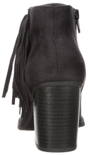 Soda Women's Sueded Fringe Peep Toe Chunky Stacked Heel Bootie
