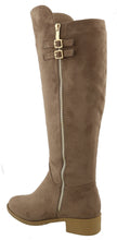 Top Moda Women's Buckle Zipper Over the Knee Riding Low Flat Heel Boot