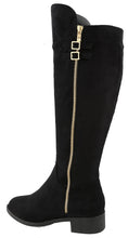 Top Moda Women's Buckle Zipper Over the Knee Riding Low Flat Heel Boot