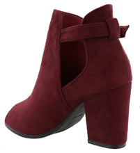 Top Moda Women's Buckle Open Side Peep Toe Block Heel Ankle Bootie