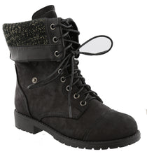 Top Moda Women's Lace-Up Cuff Fold-Over Snap Moto Combat Mid-Calf Boot