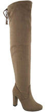 Top Moda Women's Over The Knee Thigh High Adjustable Lace Back Stacked Chunky Heel Boot