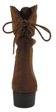 Soda Women's Slouch Back Tie Fold Over Cuff Low Stacked Heel Boot