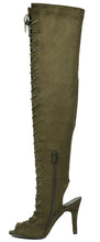 Forever Link Women's Lace Up Thigh High Peep Toe Boot