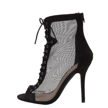 Wild Diva Womens Open Peep Toe Sheer Mesh Stiletto High Heel Lace Up Ankle Booties Boot