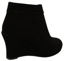 Top Moda Women's Fold Over Cuff Side Zip Closed Toe Wedge Ankle Bootie