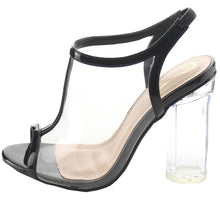 Elegant Footwear Women's Clear Lucite T-Strap Slingback Chunky Heel Sandal
