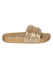 Cape Robbin Moira-18 Women Metallic Chained Flat Sandal - Casual Lounge Street Fashion Open Toe Slide