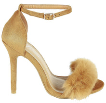 Fluffy Feather Furry Strap High Heel Open Toe Dress Sandal
