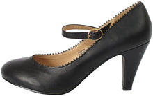 Chase And Chloe Kimmy-38 Jagged Edge Vintage Mary Jane Strap Pump Heel
