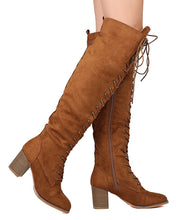 Nature Breeze FI01 Women Faux Suede Over The Knee Lace Up Chunky Heel Combat Boot