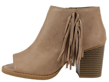 Soda Women's Sueded Fringe Peep Toe Chunky Stacked Heel Bootie
