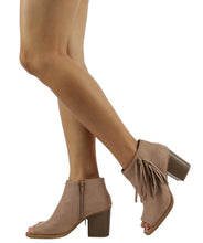 Soda Women's Sueded Fringe Peep Toe Chunky Stacked Heel Bootie
