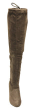 Top Moda Keen-1 women's almond toe chunky heel tie up side zip suede knee high boots