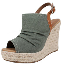 Soda Women's Open Toe Ruched Canvas Espadrille Platform Wedge