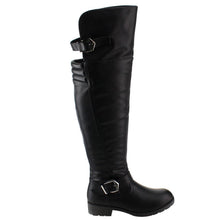 NATURE BREEZE FE58 Women's Buckle Strap Ribbed Over The Knee Riding Boots