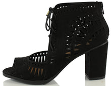 Delicious Women's Yorker Faux Suede Cutout Lace Up Open Toe Stacked Heel
