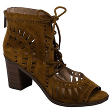 Breckelle's Women's Lasercut Stacked Chunky Heel Peep Toe Sandal