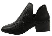 City Classified Women's Tiny Dash Perforations Western V Cutout Side Low Stacked Heel Ankle Bootie