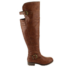 NATURE BREEZE FE58 Women's Buckle Strap Ribbed Over The Knee Riding Boots