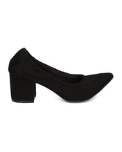 Wild Diva GA63 Women Faux Suede Pointy Toe Elastic Trim Chunky Heel Pump