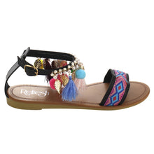 Refresh ID96 Women's Bohemian Chain Tassel Ankle Strap Flat sandals
