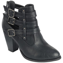 Forever Link Women's Buckle Stacked Chunky Heel Almond Toe Bootie