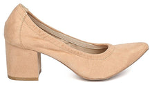 Wild Diva GA63 Women Faux Suede Pointy Toe Elastic Trim Chunky Heel Pump