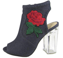 Delicious Women's Embroidered Rose Floral Lucite Clear Heel Peep Toe Bootie