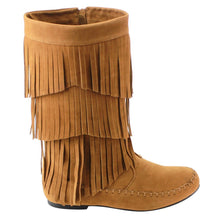Refresh AD38 Women's Fringe Moccasin Flat Heel Zipper Under Knee High Boots