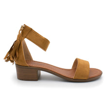Top Moda Women's Tassel Fringe Zip Back Block Heel Sandal