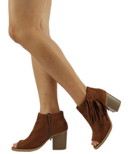 Soda Women's Sueded Fringe Peep Toe Chunky Stacked Heel Bootie
