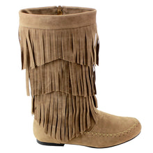Refresh AD38 Women's Fringe Moccasin Flat Heel Zipper Under Knee High Boots