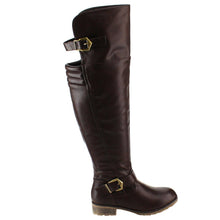 NATURE BREEZE FE58 Women's Buckle Strap Ribbed Over The Knee Riding Boots