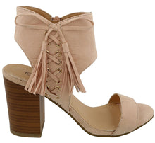 Top Moda Women's Lace Up Side Tassel Fringe Stacked Chunky Heel Sandal