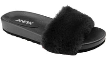 Anna Shoes Women's Slip on Faux Fur Trim Flat Slipper Sandals