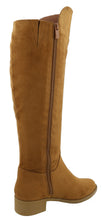 Top Moda Women's Buckle Zipper Over the Knee Riding Low Flat Heel Boot