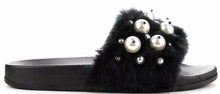 Cape Robbin Moira-12 Women Flip Flop Faux Fur Pearl Slide Slip On Flat Sandal Shoe Slipper Black
