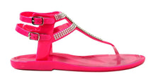 Kali Footwear Women's Clara Jelly T-strap Rhinestone Flat Gladiator Sandals