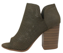 Soda Women's Open Toe Perforated Stacked Block Heel Ankle Bootie